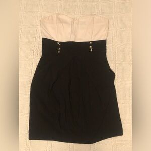 Black and White Strapless Dress with Button Detail